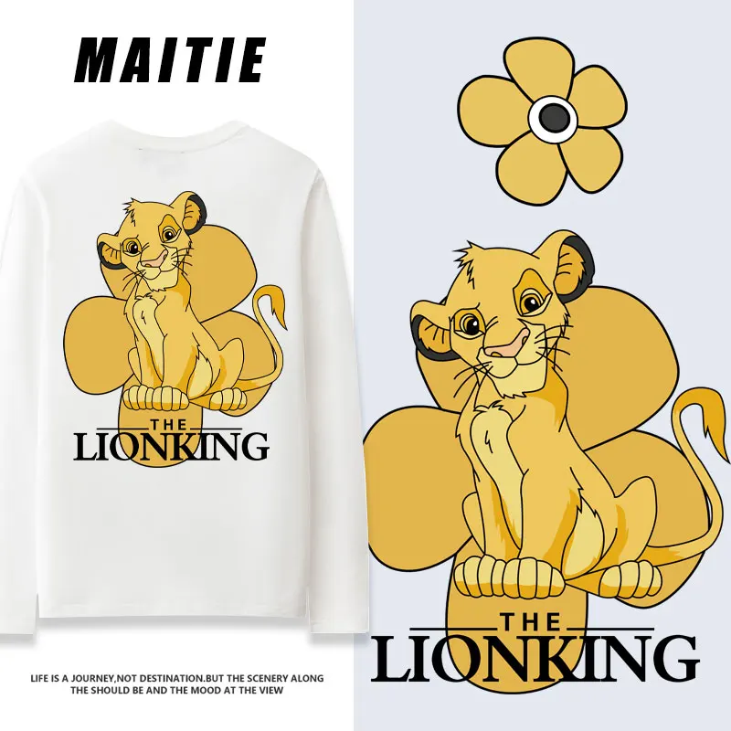 Disney Lion King Co branded Couple T-shirt Long sleeved 2023 Autumn New Simbana Pure Cotton Clothes Instagram