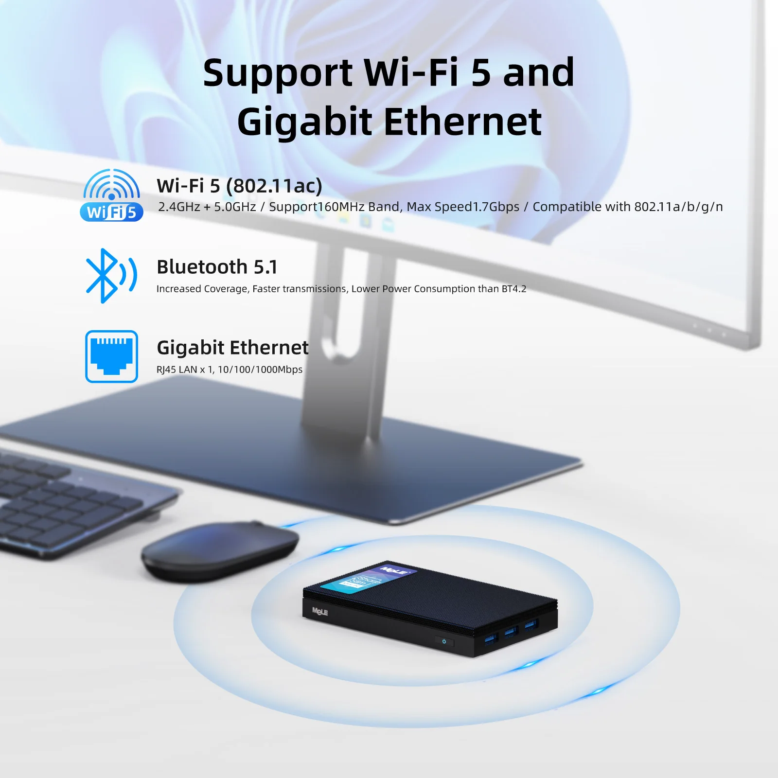 MeLE Wifi 6 Quạt Không Cánh Mini Máy Tính Win11 Pro Mini PC Deskt 4K HDMI HDR Jaskperlake N5105 8G 128G NVMe M.2 SSD 2.4G 5G Gigabit PXE