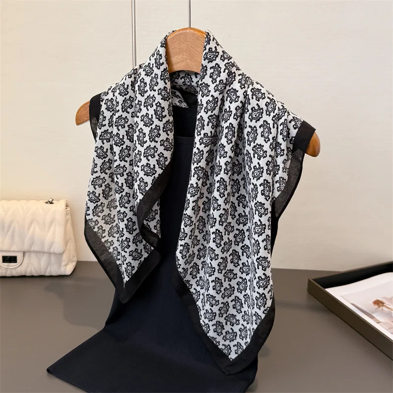 

New Luxury Paisley Print Square Scarf Women Cotton Linen Feeling Hairband Neckerchief Tie Female Headband Foulards