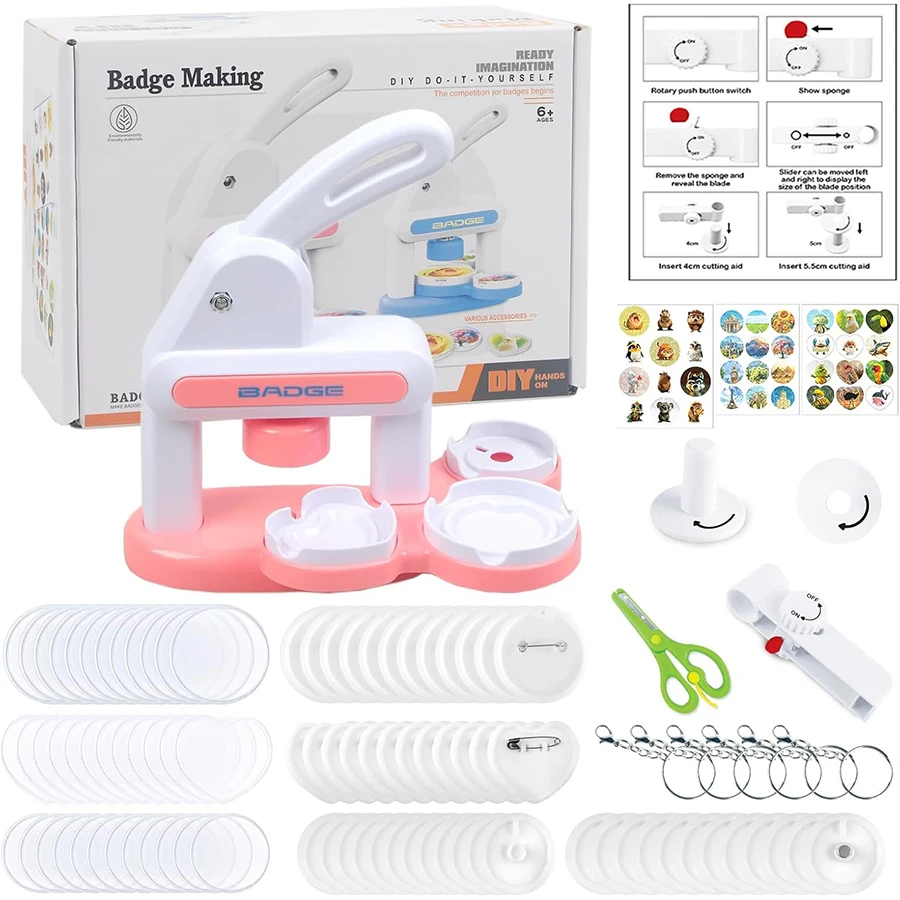 3in1 Button Maker Machine,Round/Heart Magnet DIY Pin Badge Maker,Portable Press Machine Badge Punch Kit with 36 Patterns Badges