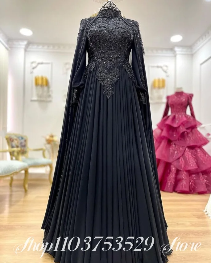 

Custom Luxury Beaded Embroidered Evening Gown HighNeck Long Sleeve Muslim Prom Dress Formal Occasion Gown Glamorous Evening Gown