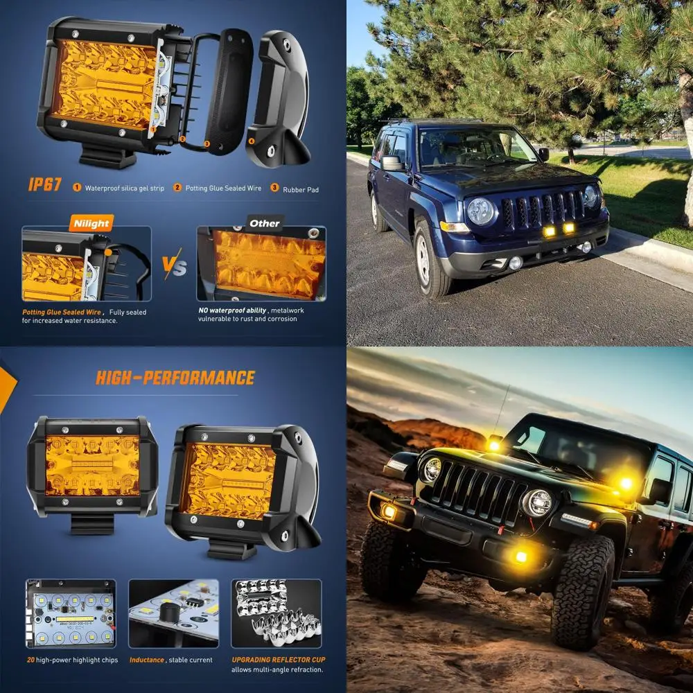 

Трехрядные желтые светодиодные стручки мощностью 60 Вт с прожектовыми и точечными огнями, проводкой 16 AWG, гарантия 2 года для внедорожников