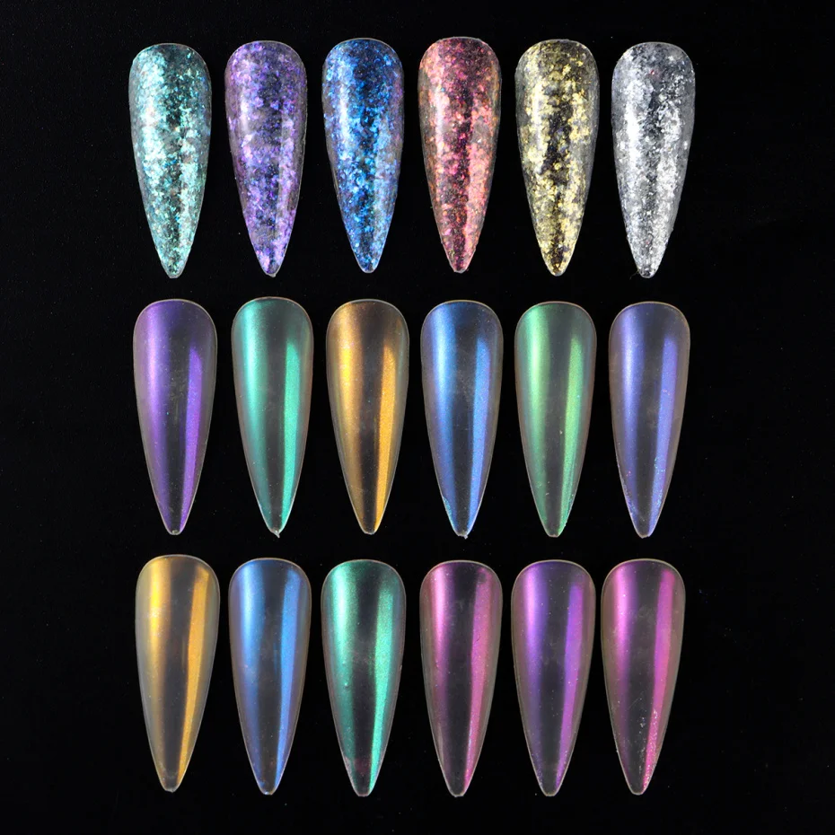 Polvo de ópalo Aurora para uñas, escamas de Hada, perla, purpurina, espejo camaleón, frotamiento, pigmento cromado, polvo para manicura, decoración de Arte de uñas DIY