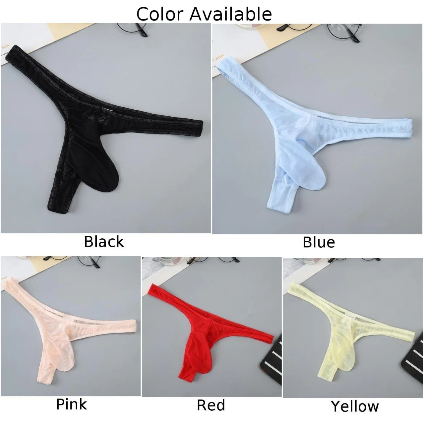 Mens Elephant Trunk Underpants Sexy Ice Silk Sheer Bulge Pouch G-string T-Back Thong JJ Sleeve Briefs Male Underwear