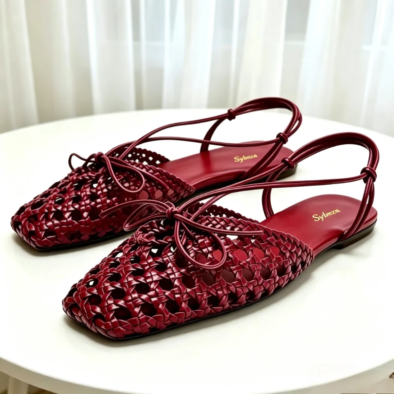 Women'S Shoes Burgundy - Sandali piatti bordeaux con dettaglio a