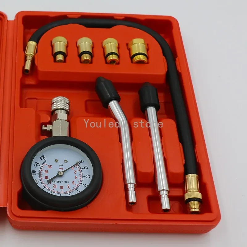 Gasoline Engine Compression Tester Auto Petrol Gas Engine Cylinder with M10 M12 M14 M18 Adapter Automobile Pressure Gauge Tester