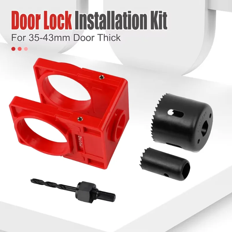 Door Lock Installation Kit Adjustable Plastic Guide Template With Carbon Steel Door Lock Hole Saw For 35-43mm Door Thick