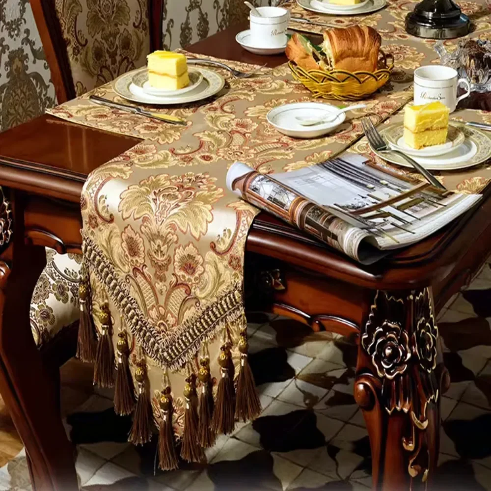 

European Luxury Gold Noble Soft Deerskin Fleece Tablecloth Jacquard Table Runner Cupboard Coffee Table Cover Bed Flag