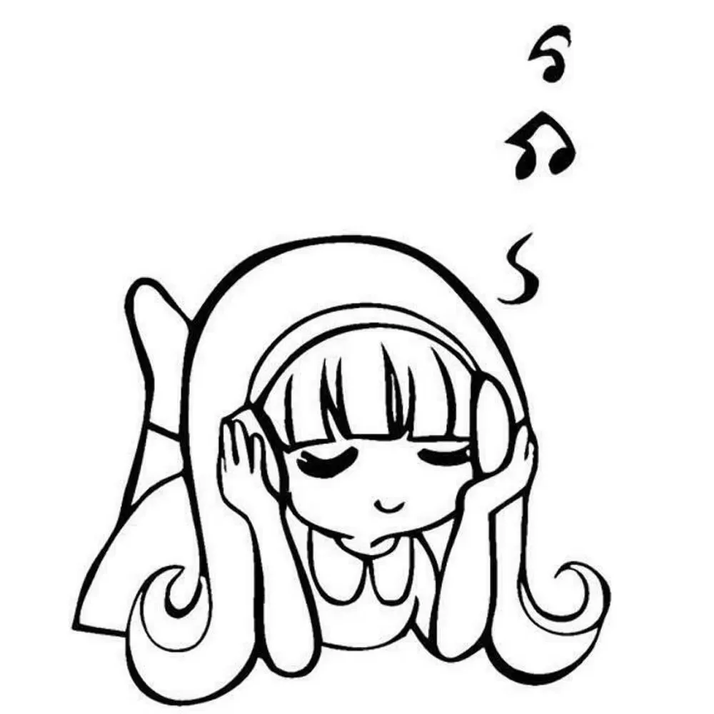 

Cute little girl wearing headphones listening to music styling design car window bumper decoration vinyl decal