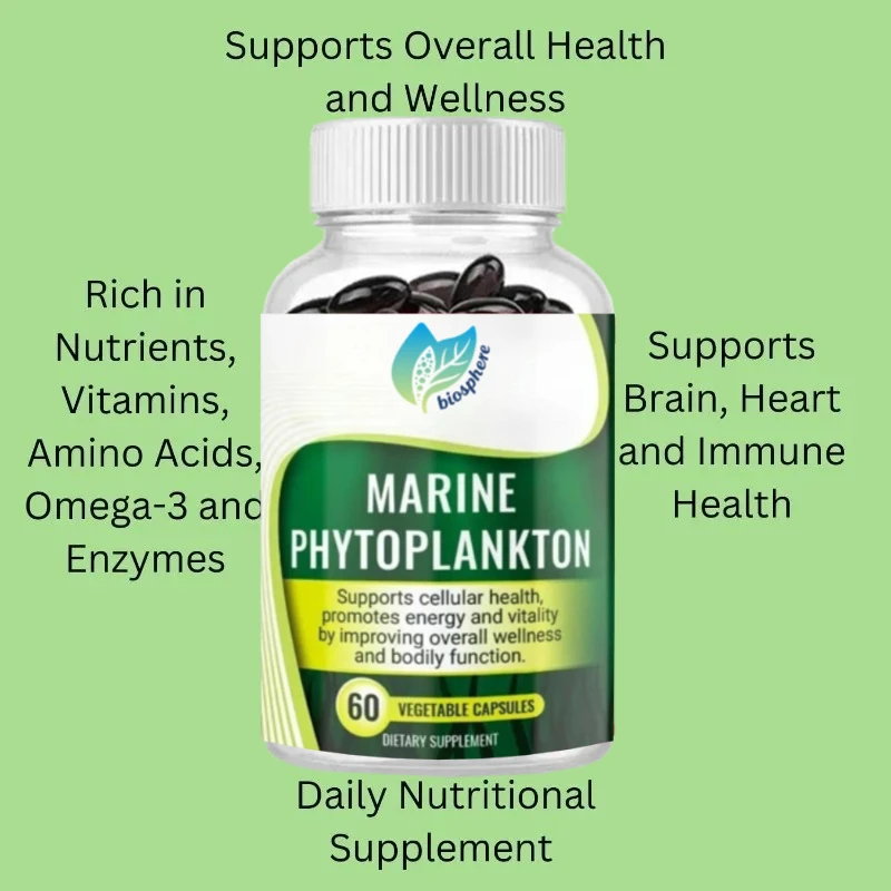 Suplemento de algas marinas Omega 3 1000 mg - Cápsulas de algas a base de plantas para energía y soporte celular para la salud de la piel -60 cápsulas