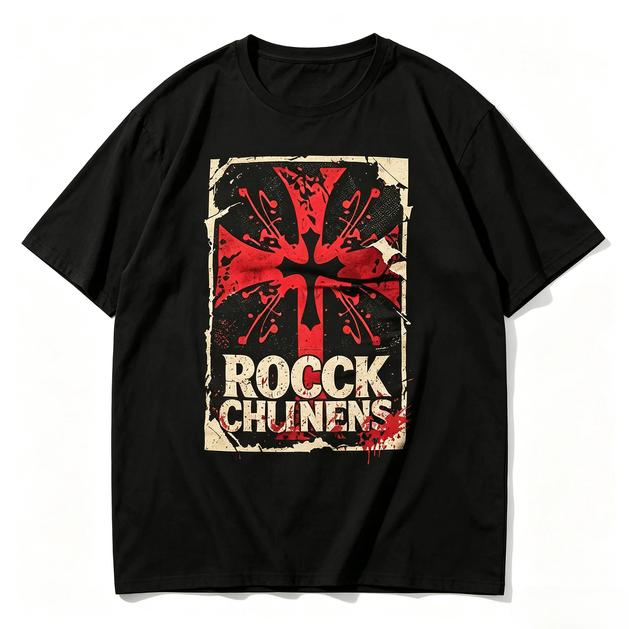 Men Vintage Rock Cross Graphic T-Shirt Retro Poster Print Crew Neck Short Sleeve Tee