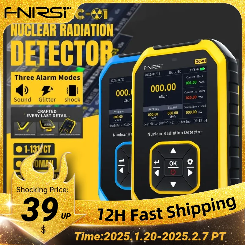 FNIRSI GC-01 Geiger Counter Nuclear Radiation  Personal Dosimeter Detectors X-ray Beta Gamma Detector Radioactive Tester