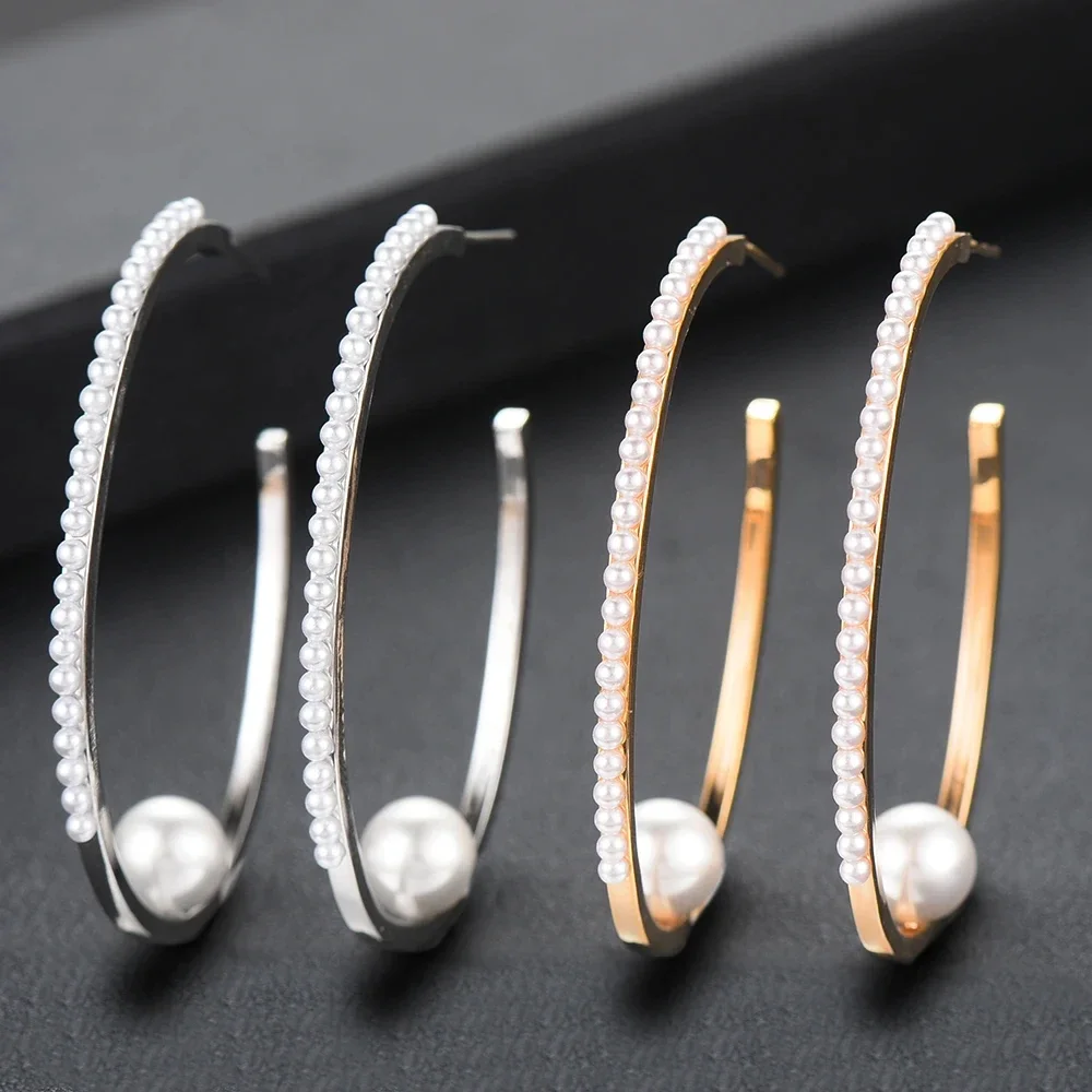 

Missvikki Luxury Summer Pearls Hoop Earrings Trendy Cubic Zircon High Quality for women Wedding Engagement Party JEWELRY