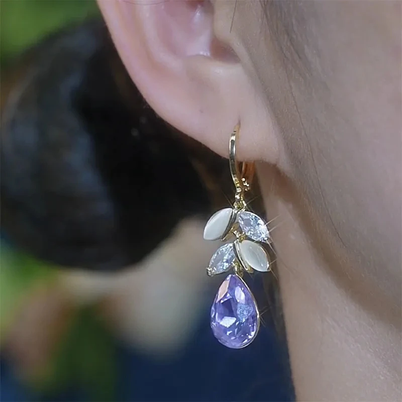 Vintage elegante lila Kristall Wasser tropfen lange Quaste Ohrringe für Frauen Design funkelnden Abschluss ball Accessoires Party Schmuck Geschenke – Detail 8