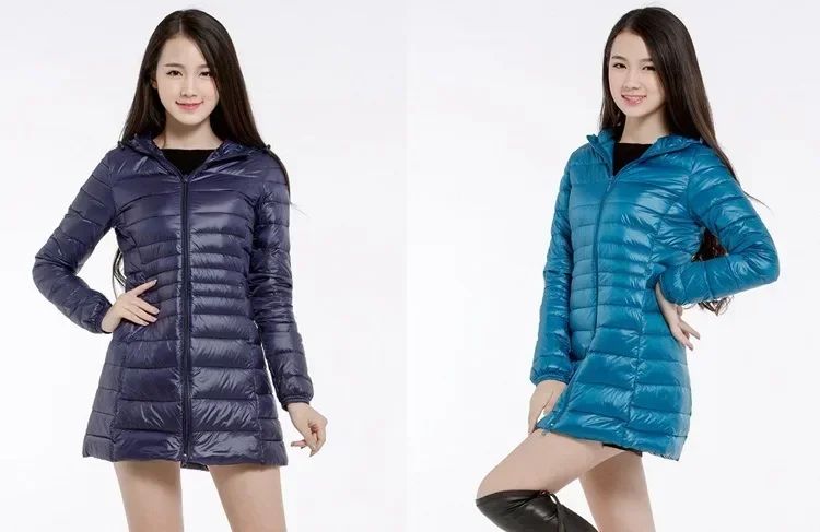 Leichte Daunen jacke Frauen plus Größe weiße Enten Daunen jacke Innen stoff mantel Damen lange Winter mütze abnehmbare Kapuze weiblich – Detail 11