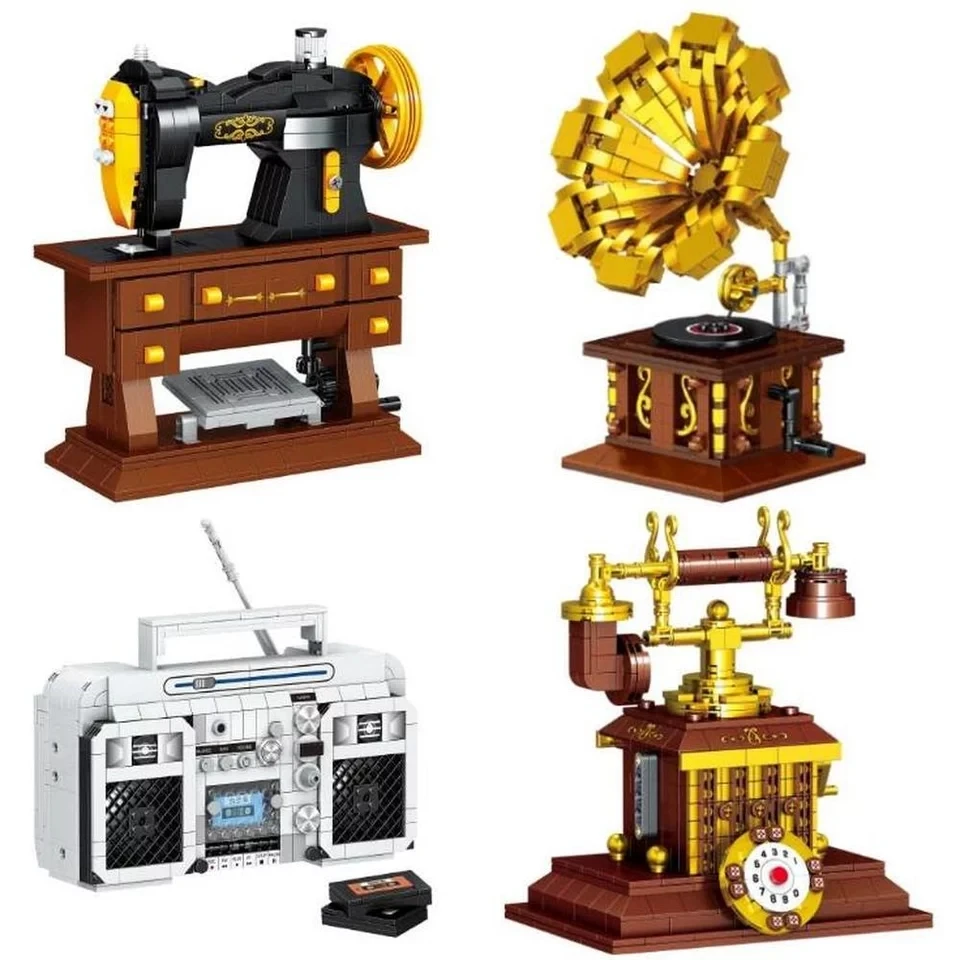 Sewing machine Phonograph Radio Telephone Micro Building Blocks Mini Retro Home Furnishings Bricks  Toys for Children Gift