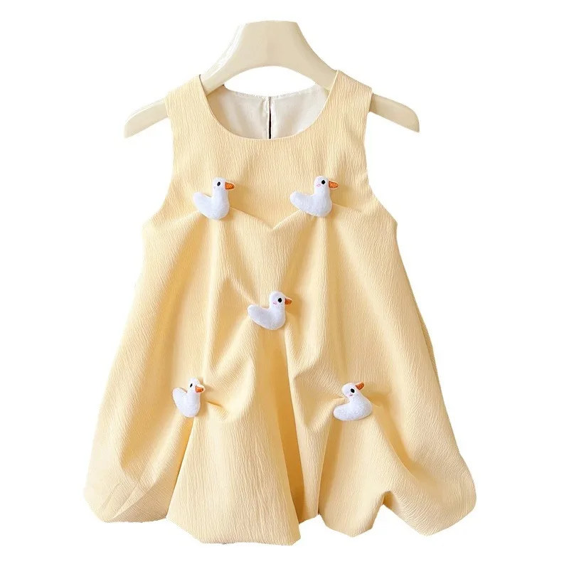 Children\'s Summer Dresses Girls Summer New Dress Shorts Set Female Baby Peplum Sleeveless Set Cute Duck Yangqi Bud Dresses