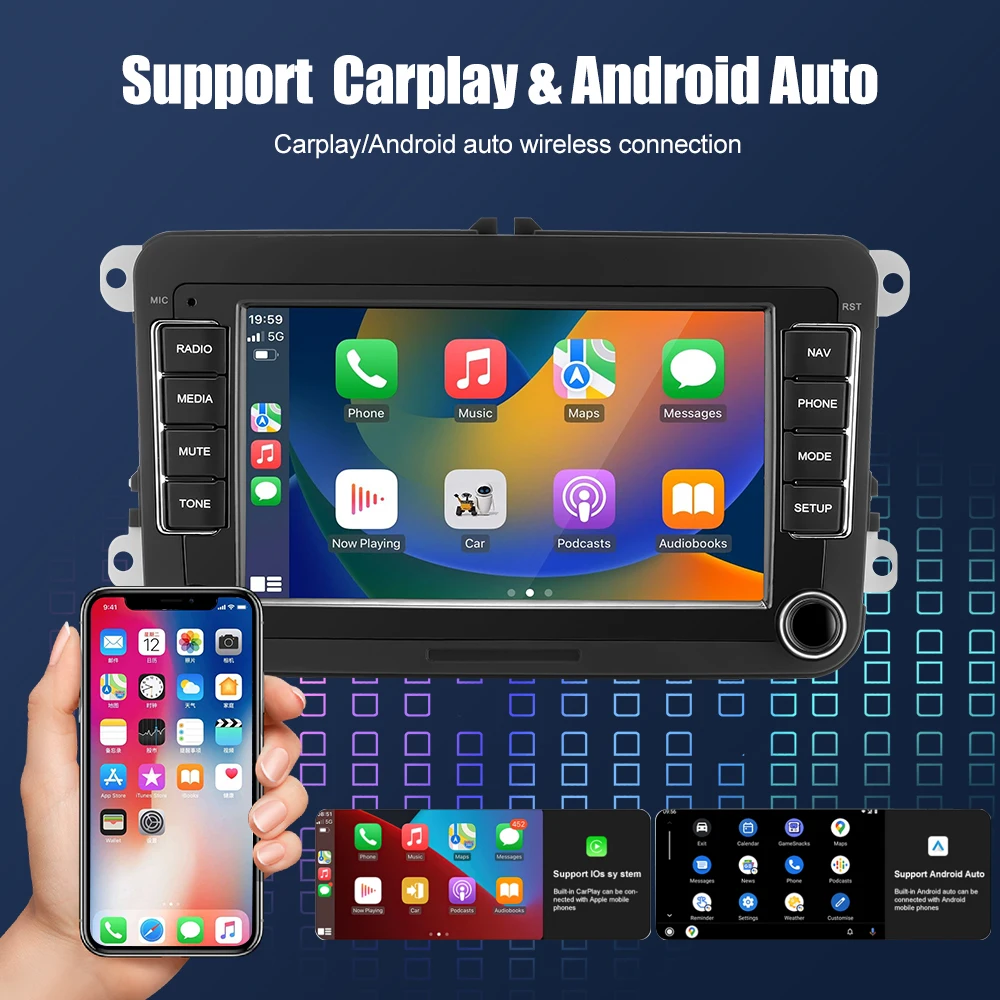 Android 13 Car Stereo for VW Seat Skoda Carplay Android Auto 2Din Car Radio 7\'\' Bluetooth Navigation WIFI FM Multimedia Receiver