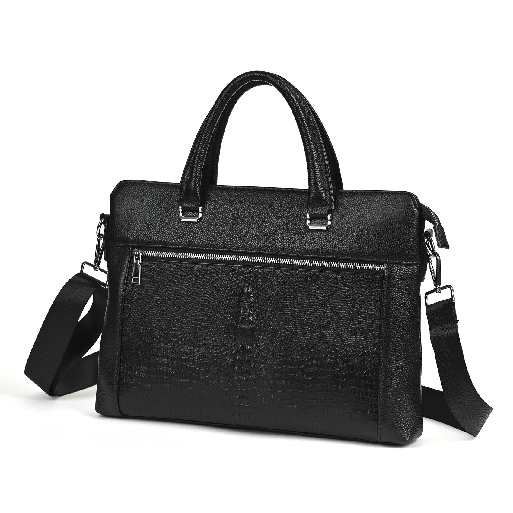 تمساح نمط حقيبة كمبيوتر محمول جلدية حقيقية للرجل أو امرأة التمساح نمط حقيبة جلدية البقر الأعمال حمل أو حقيبة رافعة