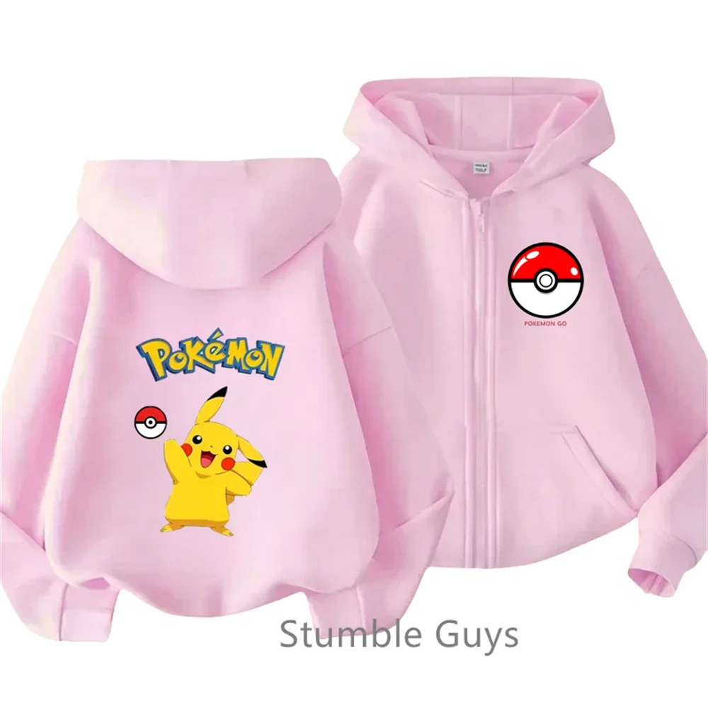 Kawaii Pokemoned bluza z kapturem na zamek 2-13 lat bluza dziecięca z długim rękawem dzieci chłopcy ubrania dziewczyny nastolatki Sonic kombinezon z kapturem