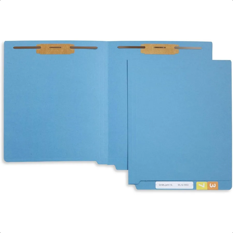 50 مجلد ملفات قفل نهاية زرقاء معززة بقطع مستقيمة ومتينة وشقين مصممة لتنظيم الملفات الطبية القياسية