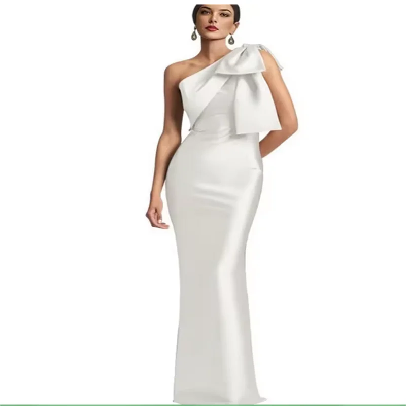 Elegant One Shoulder Mermaid Prom Dress Behind Split With Bow Floor Length Special Occasion Formal Party Gown Custom customized