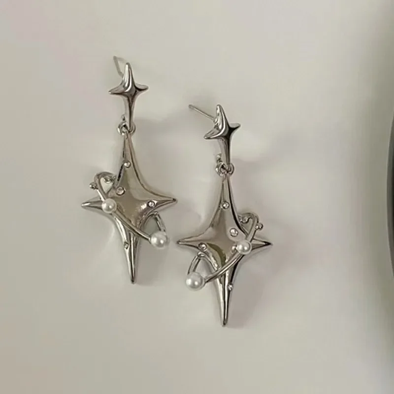 Korean Fashion Star Drop Earrings Hot Girl Harajuku Creative Planet Imitation Pearl Crystal Stars Earring for Women Y2K Jewelry