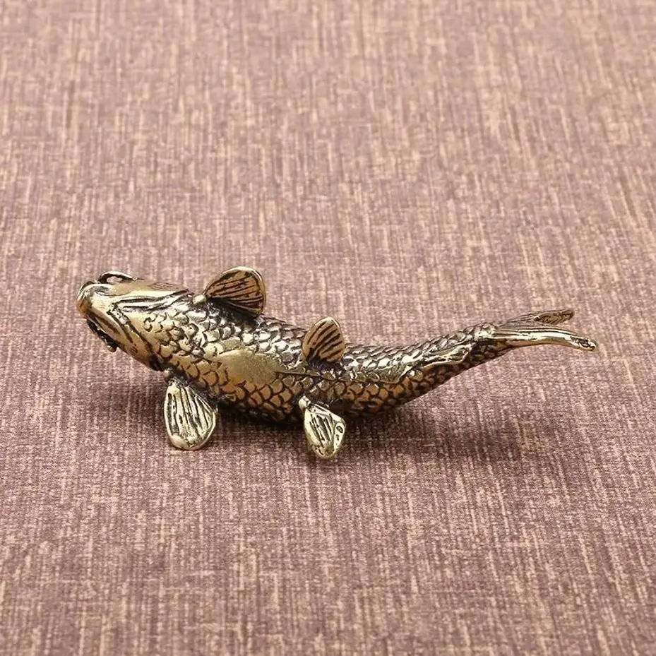 1 Pcs Solid Copper Koi Antique Wealth Gathering Copper Handicraft Tea Pet Simulation Brass Carp Ornament