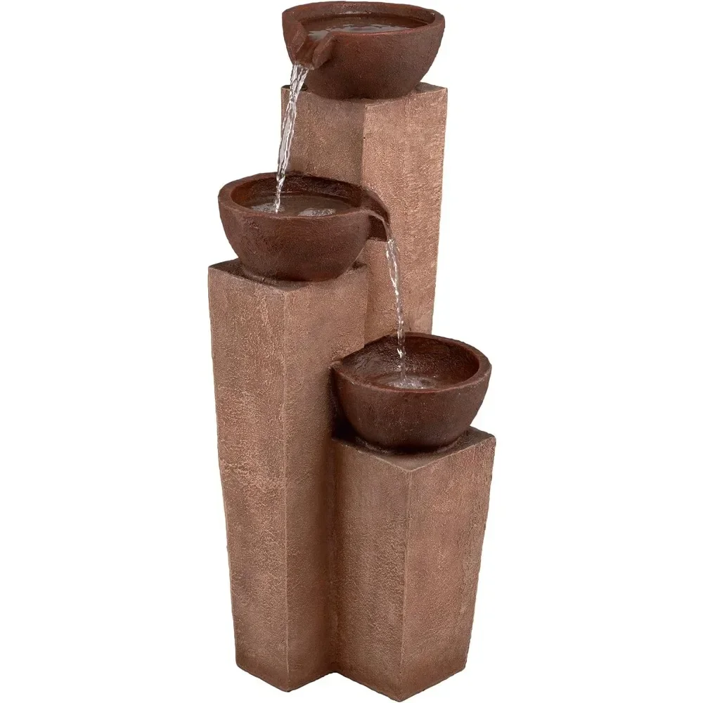 ZEN398 Outdoor Floor 3-Tiered Modern Pots Water Fountain, Rustic Fountain for Garden, 35