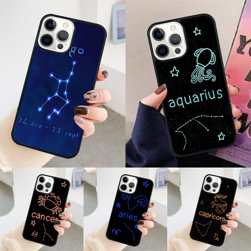 Neon Zodiac Signs phone case Cover For iPhone 14 15 16 Pro Max SE 2020 coque For apple 11 12 13 Pro Max Mini 7 8 Plus