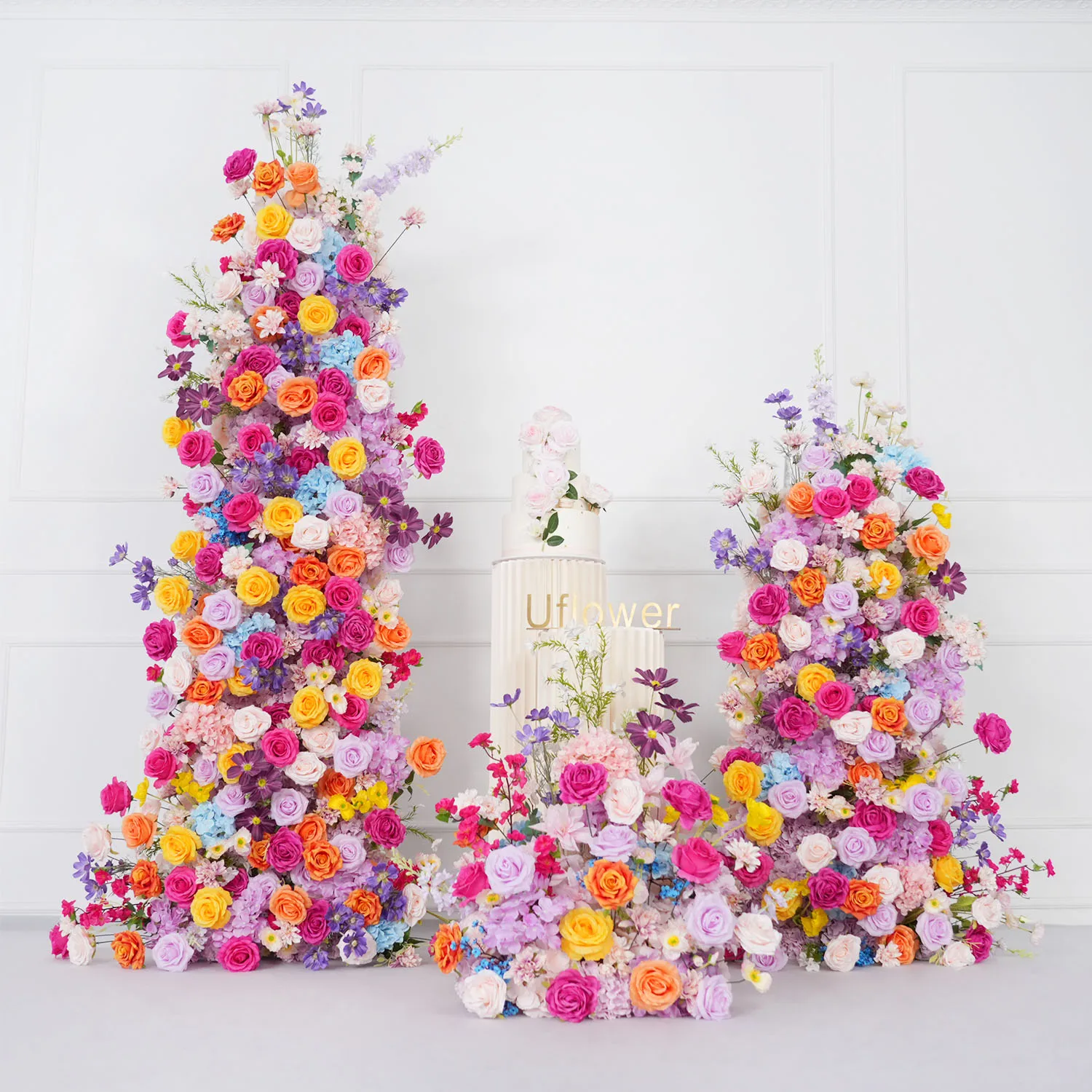 

Uflower Colorful Rose Artificial Flower Row Wedding Backdrop Arch KT Decor Hydrangea Floral Arrangement Event Party Props