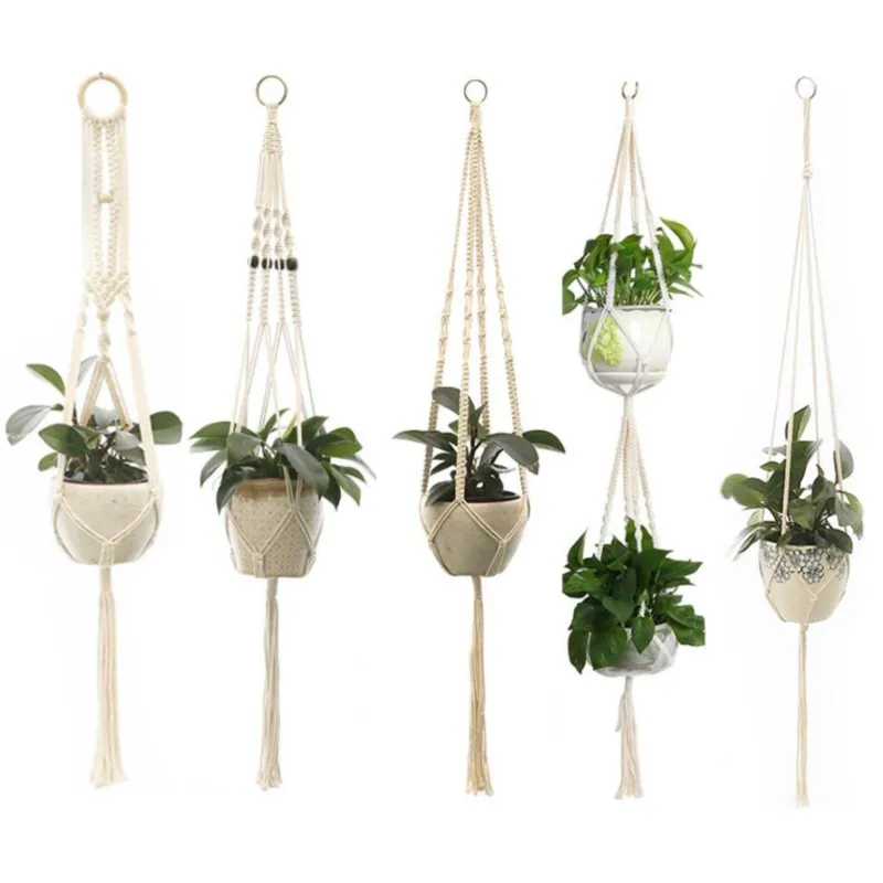 Macrame Plant Hanger Flower Pot Baskets Wall Hanging Vertical Garden Net Rope Handmade Cotton Rope for Home New Year Decoration