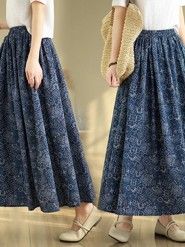 

Slimming High Waist Midi Skirt Women's Drapey Versatile Faionable Artistic Full A-Line Skirt Casual Spring Season