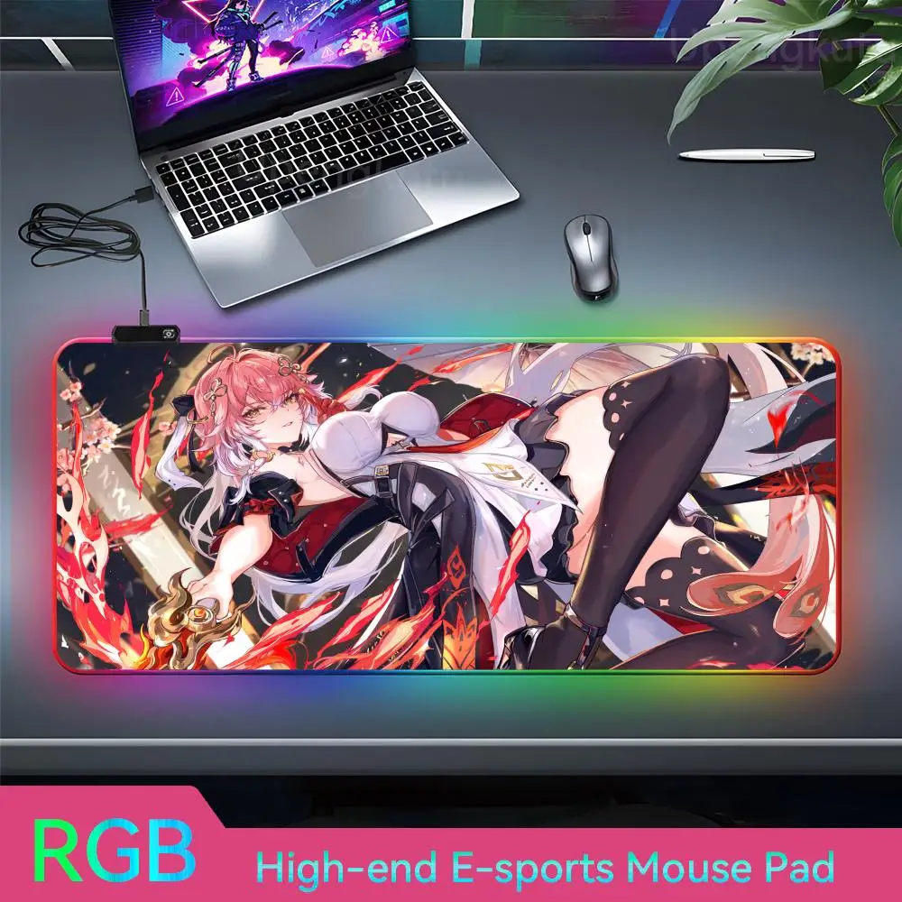 W_wuthering W_waves Mouse HD Pad Anime RGB Playmat  Rubber Mouse Alfombrilla Escritorio Pad New Arrivals LED Mouse Gamer Lamp An image 3