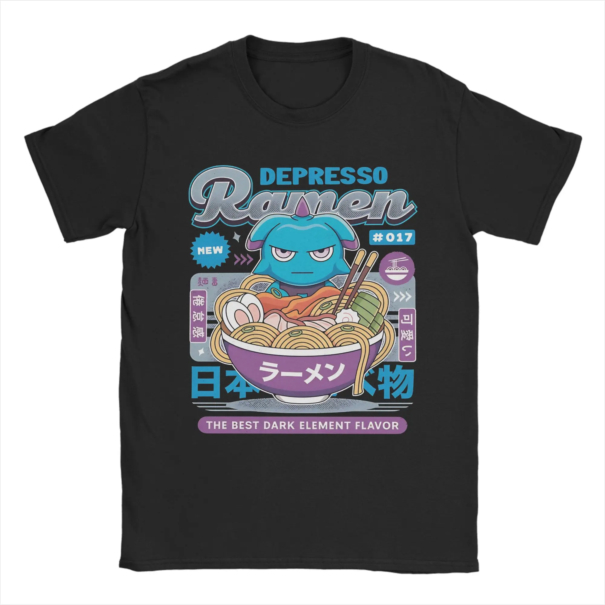 Funny Depressos Ramen Vintage  T Shirt Men's Round Neck Short Sleeve Tops Cotton Summer Tops