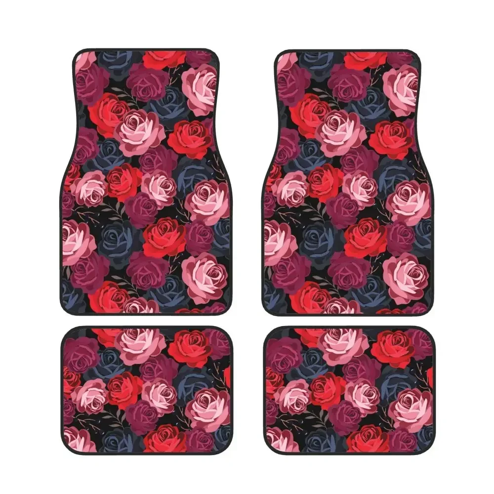 Red Romantic Rose 4PCS Car Floor Mats General Motors SUV Anti Slip and Anti Fouling Protection Mats Waterproof Mats