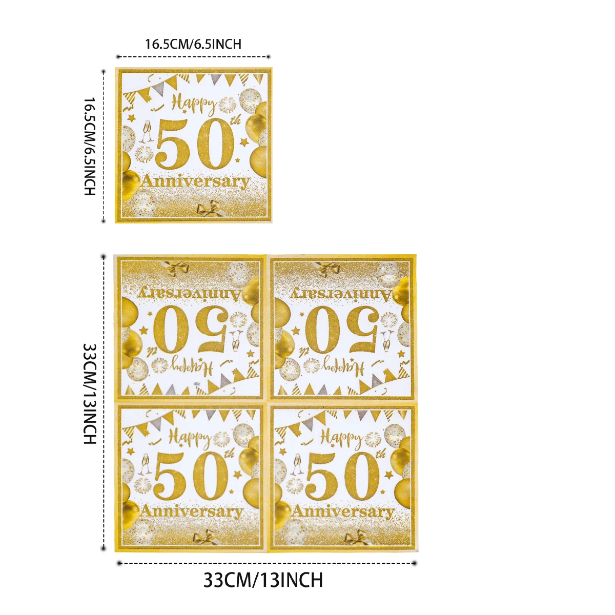 White Gold 40/50/60/70 Years Disposable Dinner Napkin Confetti Balloon Flag Print Wedding Anniversary Table Supplies view 5