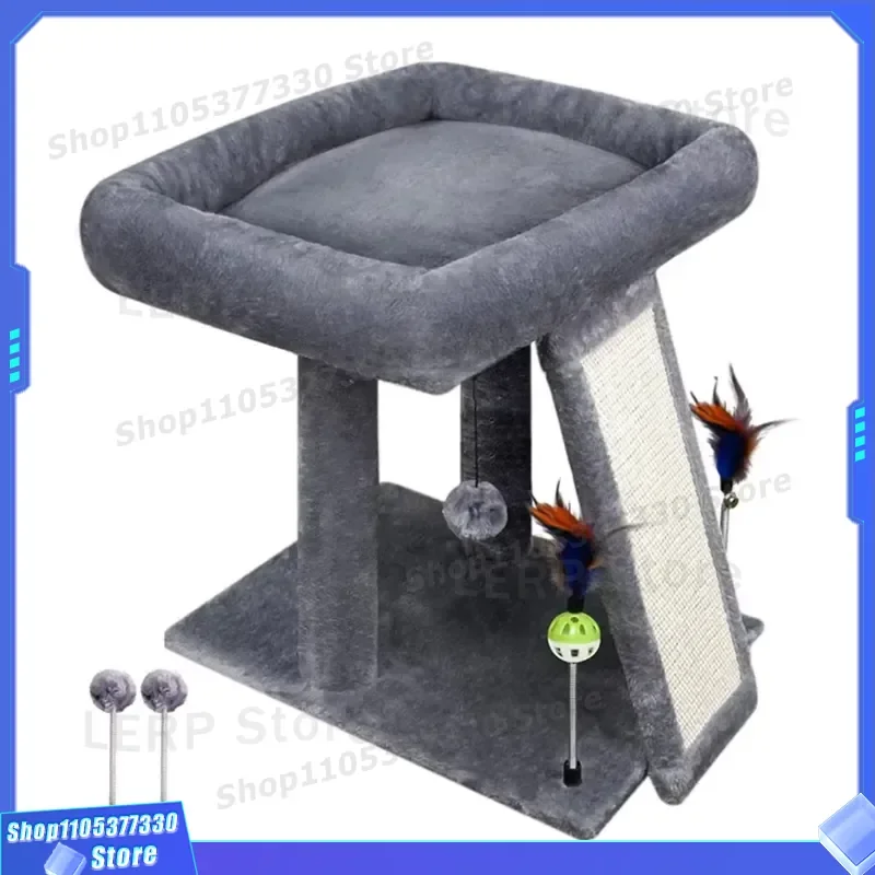 Multi Level Cat Tree with Sisal Scratching Post and Cozy Bed Solid Wood Particle Board Climbing Frame Furniture for Indoor