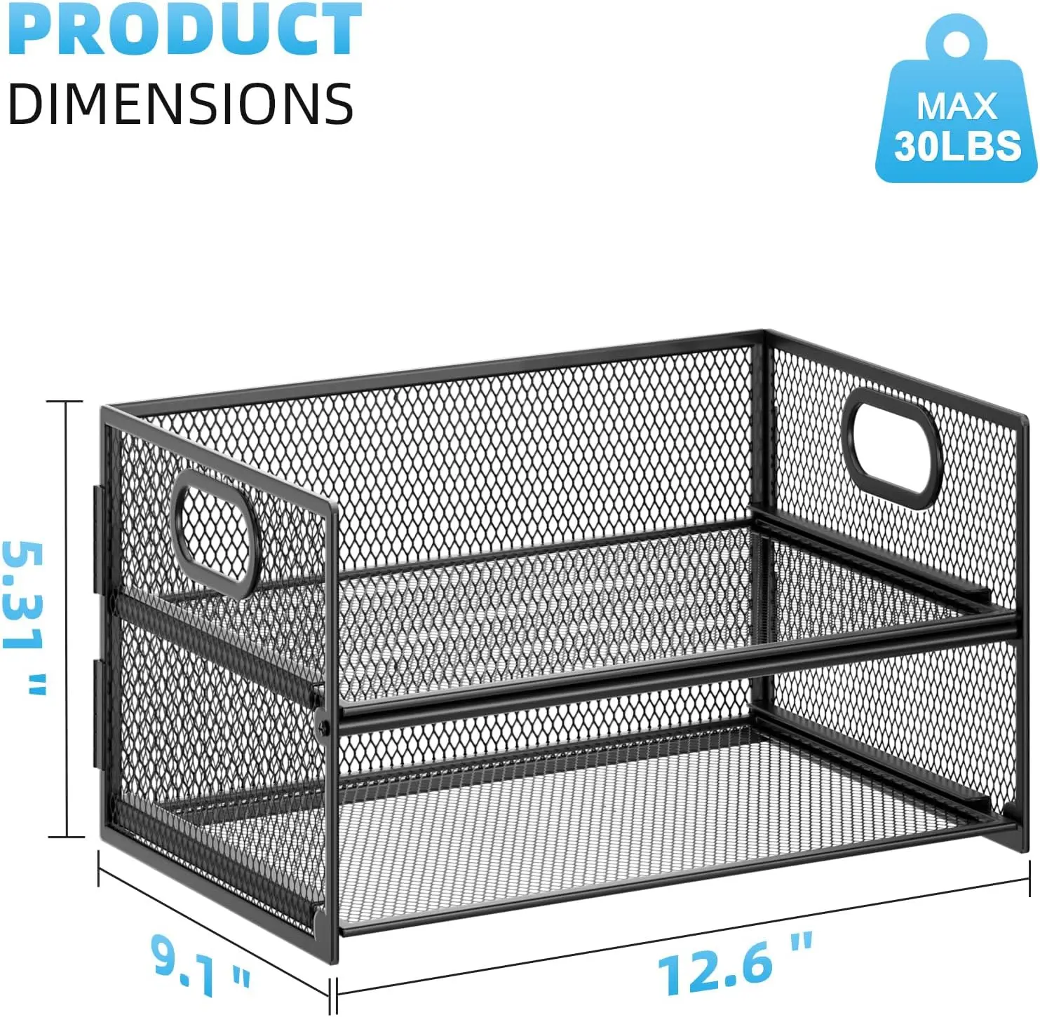 2 Tier Mesh Letter Tray with Handle, Desk File Organizer for Home Office, Black - view 4