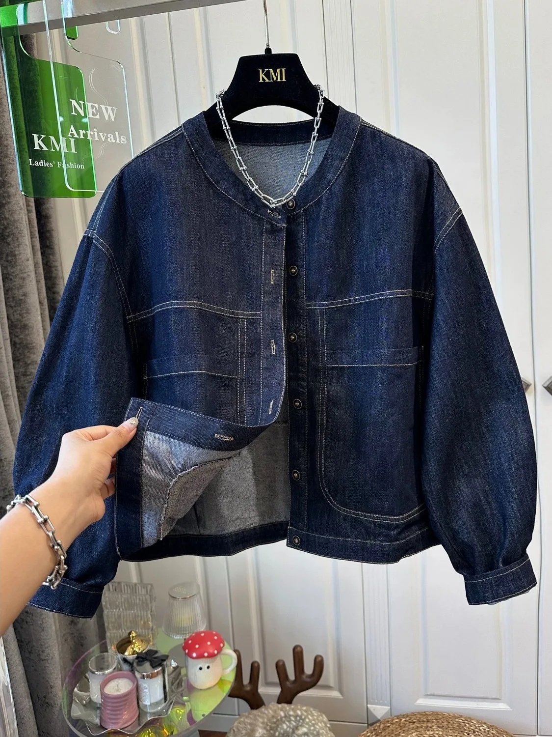 

Loose round Ne Denim ort Jaet Women's Korean Sle Casual Outerwear Versatile ort Coat for Ladies Autumn Season