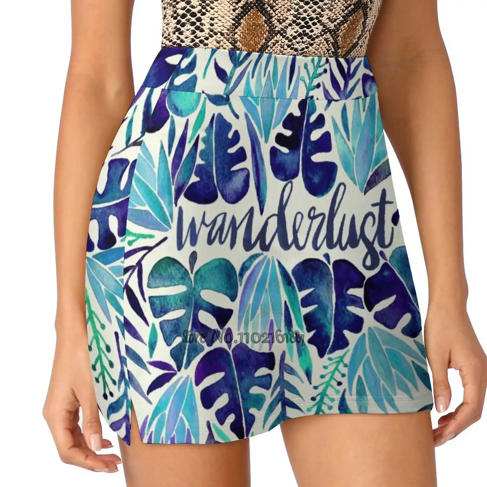 

Tropical Wanderlust – Blue Women Mini Skirt Two Layers With Pocket Skirts Sport Fitness Running Skorts Tropical Wanderlust