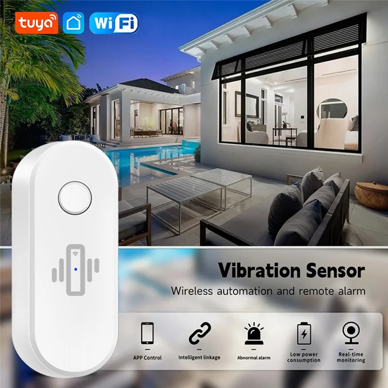 ABAC-Tuya Wifi Vibration Sensor Alarm Wireless Vibration Detector Alert Real-Time Activity & Shock Detection Black