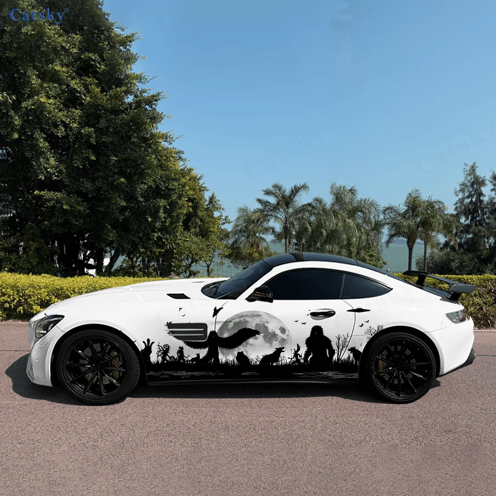

Виниловая наклейка с силуэтом животного и луны для автомобиля, самоклеящаяся наклейка из ПВХ, подходит для грузовиков, внедорожников, декора, автоаксессуары, подарок