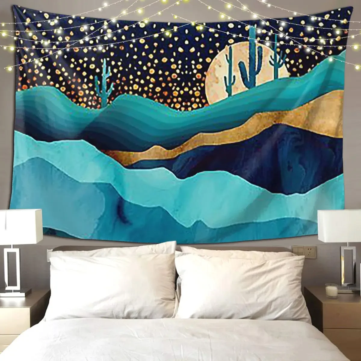 Indigo Desert Nigh Tapestry Funny Wall Hanging Aesthetic Home Decor Tapestries for Living Room Bedroom Dorm Room