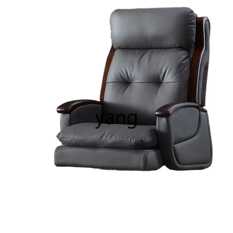 

Yjq reclining cowhide boss chair leather office solid wood home computer chair comfortable and sedentary high-end