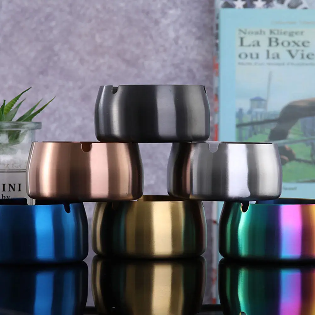 

1pc Stainless Steel Ashtray Windproof Cigarette Tray For Home Bar Cafe Hotel Decor Simple Tea Table Accessory Modern Design