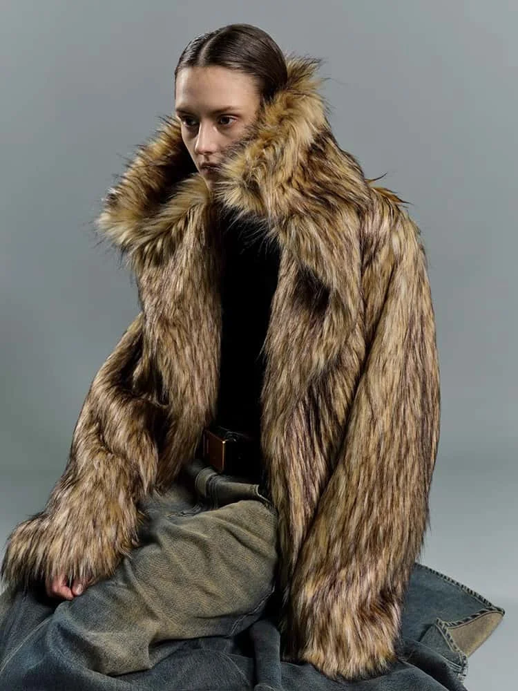 2023 Nieuwe Luxe Voor Vrouwen Nepbont Jassen Jas Grote Revers Lange Mouw Mode Herfst Winter Dikke Pluizige Uitloper streetwear