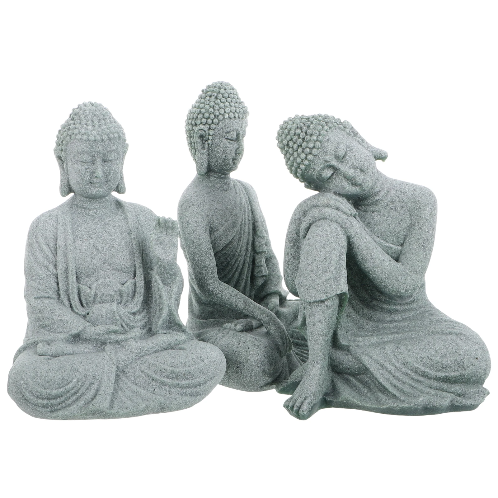 

3pcs Decoration Green Sandstone Mini Statues Home Office Yoga Room Desktop Living Aquarium Fish Tank Decor