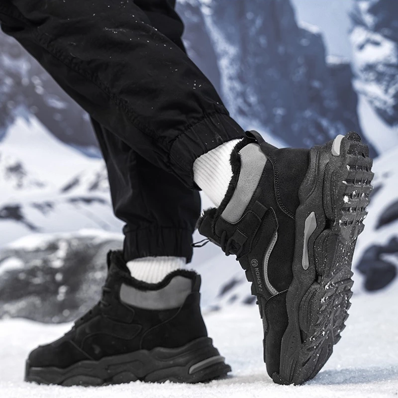 

Winter High-top Men's Shoes Warm Flat Large-sized Anti-slip Lace-up Outdoor High-quality Cotton Shoes Casual Dad Shoes