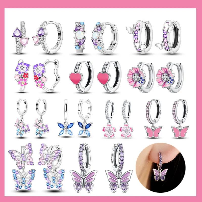 سلسلة الوردي 925 الفضة الاسترليني رومانسية زهرة الفراشة يونيكورن توليب الهندسة أقراط بوتيك مجوهرات هدايا #2